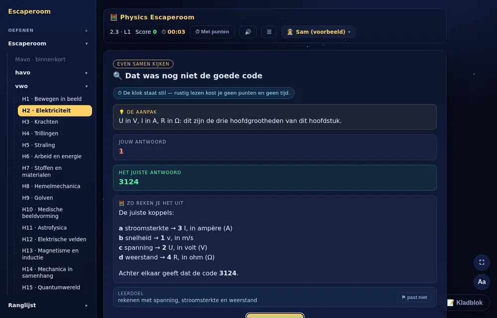 Uitleg na een fout antwoord.
