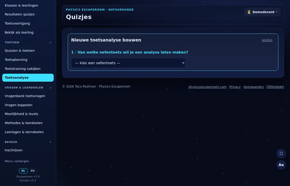 Een nieuwe toetsanalyse bouwen.