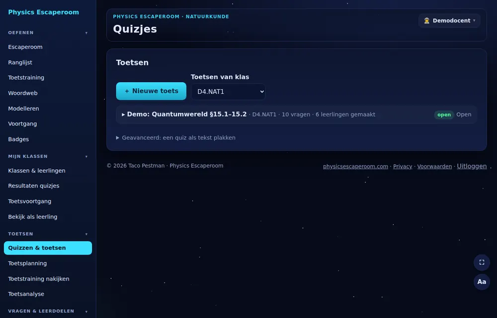 De quizzen van een klas.